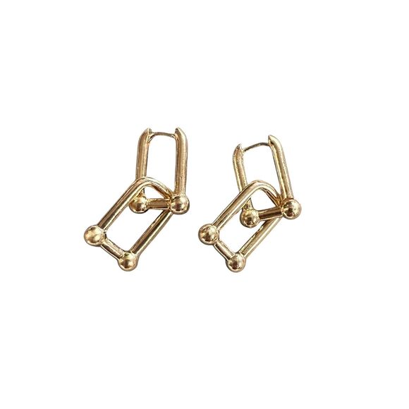 GOLD PLATED CHAIN‎ LINK EARRINGS (NEW) - Picture 1 of 3